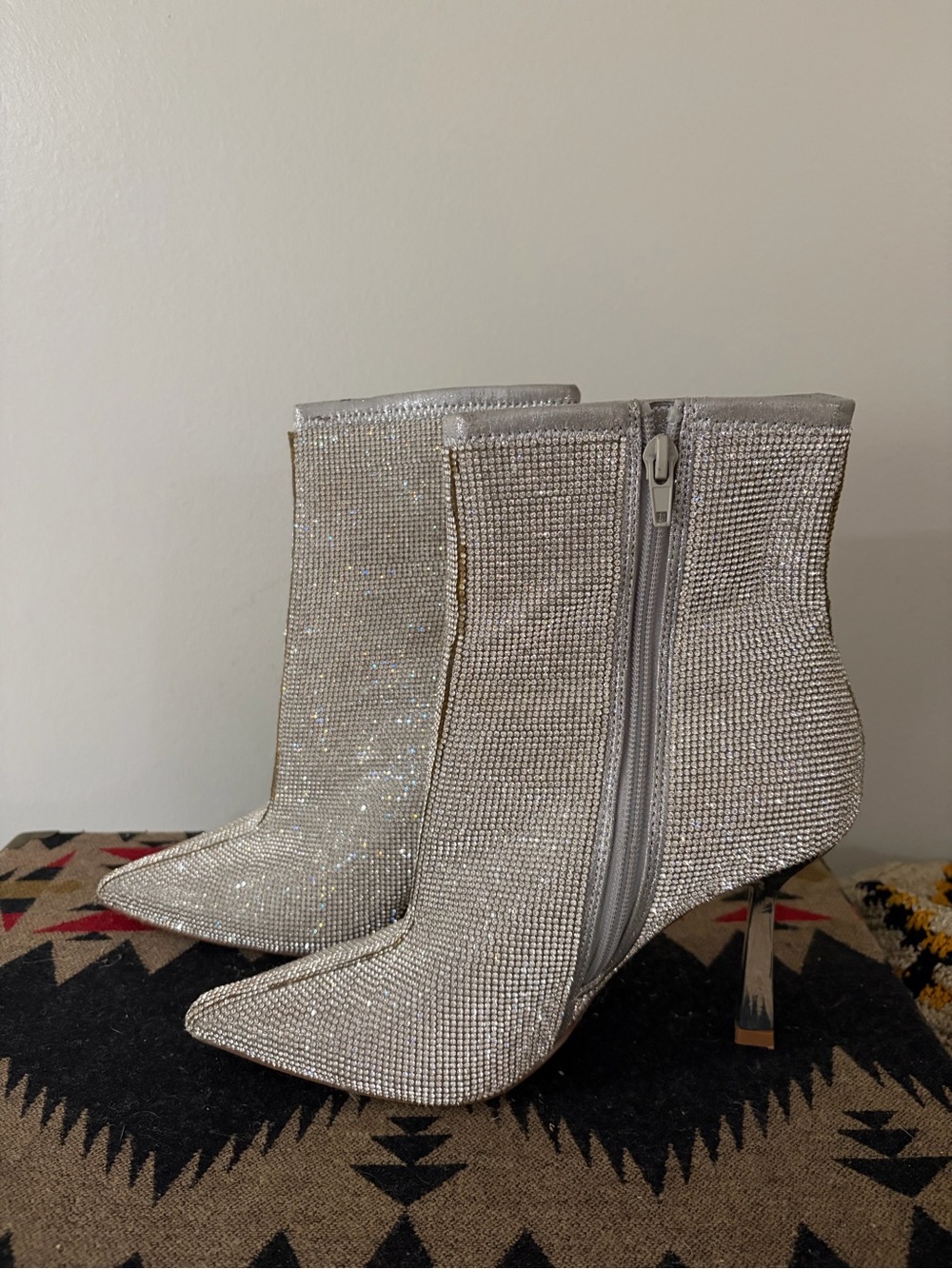Steve Madden Silver Crystal Pointed Ankle Boots